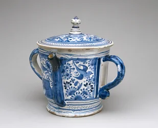 Posset Pot and Cover, ca. 1632 (tinglaseret fajance)